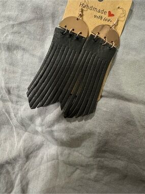 Handmade Black Fringe Earrings with Gold Accent